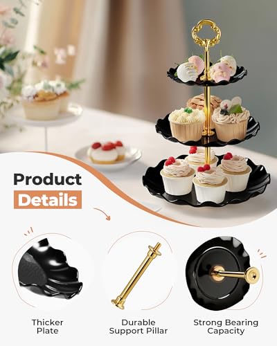 Kootek 10pcs Cupcake Stand Dessert Table Display Set Serving Tray for Party | 3-Tier Cupcake Stand, 6 Rectangular Trays, Hold 128 Standard Cupcakes, Cookie Display, BPA-Free, No Tools Required, Hand Wash - color: Gold & Black, size: 10 Set