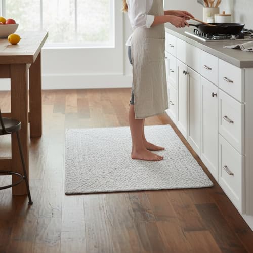 Super Area Rugs Farmhouse Braided Rugs 2X3, Soft Cotton Kitchen Rugs, Rectanglular Woven Braided Rug for Bedside, Gray & White, 2' X 3' Rectangle - color: Gray & White, size: 2' x 3' (Rectangular)