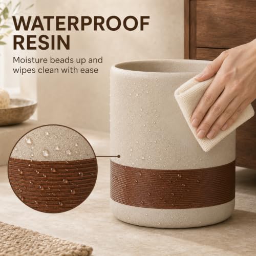 YMXYJM Resin Trash Can, Modern Round Wastebasket, 2 Gallon,Brown | Modern resin trash can with 2-gallon capacity, sturdy base, and open-top design for bathroom, kitchen, office, and home - color: Brown