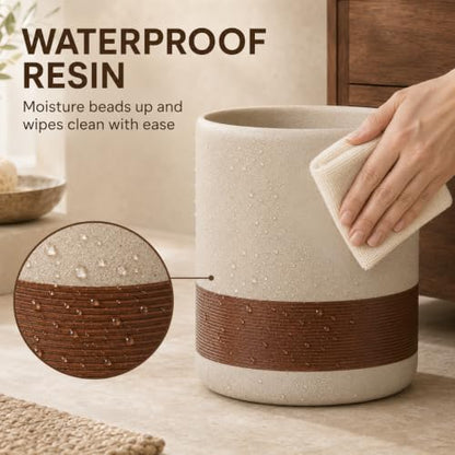 YMXYJM Resin Trash Can, Modern Round Wastebasket, 2 Gallon,Brown | Modern resin trash can with 2-gallon capacity, sturdy base, and open-top design for bathroom, kitchen, office, and home - color: Brown