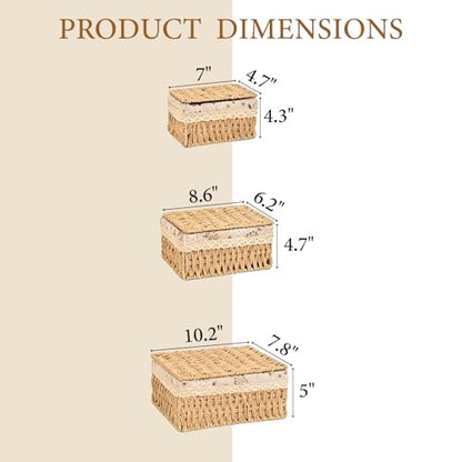 Storage Baskets with Lids, Set of 3 Wicker Baskets with Lids, Shelf Baskets Multipurpose Container, Large Wicker Basket Cube Storage Bins with Liners for Bedroom, Living Room, Bathroom