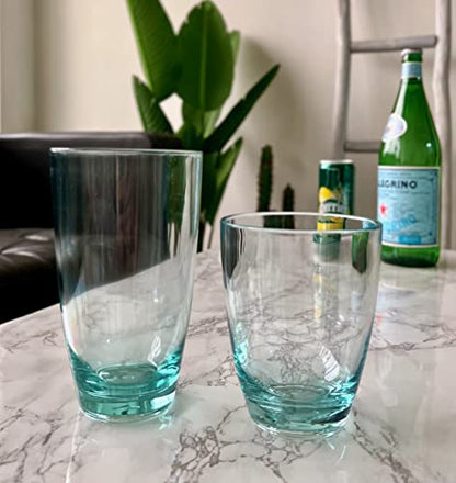 KLIFA- ETON- 15.2 & 20.8 ounce, Set of 8, Acrylic Tumbler & Highball Drinking Glasses Set, BPA-Free, Stackable Plastic Drinkware, Dishwasher Safe Cups, Turquoise - color: Turquoise, style: 15.2 & 20.8 ounces, Set of 8