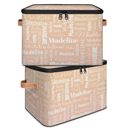 Storage Basket Custom Name, Personalized Keepsake Box, Apricot | Foldable Fabric Gradient Large Memory Bin with Handle Lid Lightweight Waterproof Dustproof, 14"L x 10.2"W x 10.4"H - color: Option 19