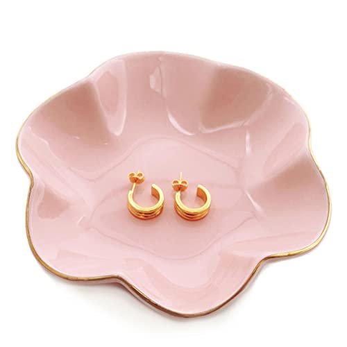 HANKOR Jewelry Dish Tray, Ceramic, 4.7 inch, Pink Decor | Ring Dish, Catch all Tray, Cute Vanity Decor, Trinket Tray, Ring Tray, Key Holder Bowl, Girly Room Decor - color: Pink