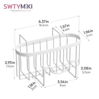 SWTYMIKI Sponge Holder for Kitchen Sink - Movable Kitchen Sink Caddy with M Shape Hook, Stainless Steel Hanging Sponge Caddy for Dish Sponge, Brush, Stopper Organizer in Double Bowl Sink, White - color: White-regular