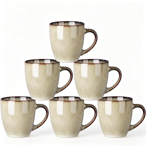 GBhome Ceramic Coffee Mugs Set of 6, 12oz Stoneware Coffee Mugs Set For Dad Mom Women MEN, Light Weight Coffee Cups for Latte/Tea/Beer/Hot Cocoa, Dishwasher & Microwave Safe - color: Oatmeal, size: Set of 6