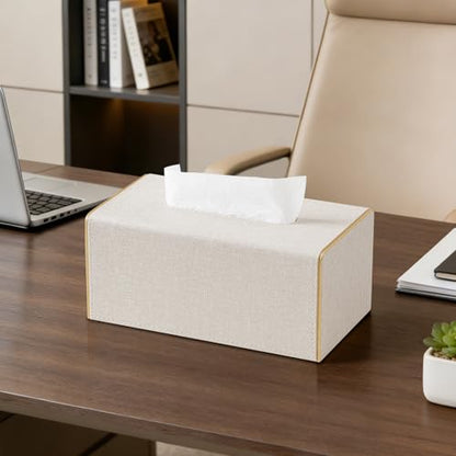 Linen Tissue Box Cover Rectangle with Magnetic Closure, Large | 4 Different Sizes, PU Leather Tissue Box Cover, Decorative Rectangular Tissue Holder for Bathroom Nightstand Car Office - size: Large – Fits Tissue Boxes Up to 3.9" Tall