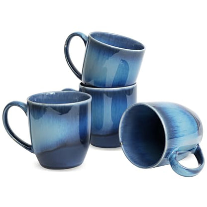 Bosmarlin Ceramic Coffee Mug Set of 4, 17 Oz, Coffee Cups, Microwave Safe, Unique Reactive Glaze (Blue) - color: Blue