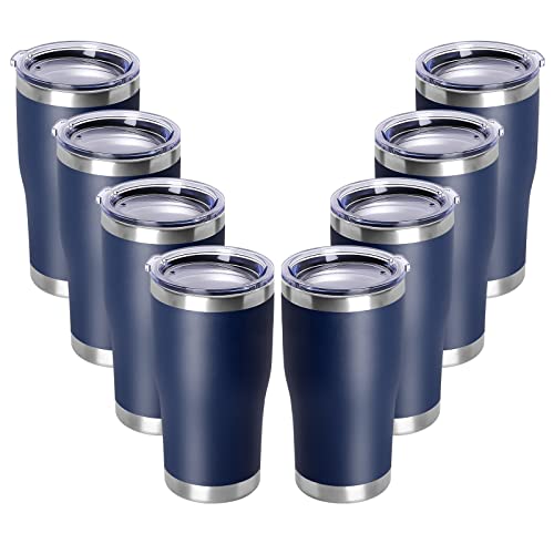 DOMICARE 20oz Tumbler with Lid Stainless Steel Tumblers Bulk, Double Wall Vacuum Insulated Coffee Travel Mug Powder Coated Tumbler, 8 Count (Pack of 1) Navy - color: Navy, size: 8 count