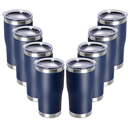 DOMICARE 20oz Tumbler with Lid Stainless Steel Tumblers Bulk, Double Wall Vacuum Insulated Coffee Travel Mug Powder Coated Tumbler, 8 Count (Pack of 1) Navy - color: Navy, size: 8 count