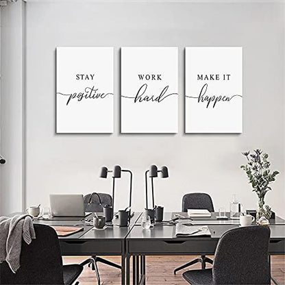 Framed Canvas Wall Art Positive Quote, Office Art, White Large Poster, Motivational Artwork Set of 3 Prints, Inspirational Poster Prints (G-3pcs,12x16inchx3pcs) - color: G-3pcs, size: 12x16inchx3pcs