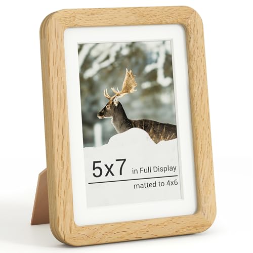 RICHFOCUS 5x7 Picture Frame, Solid Oak Wood Photo Frame with Double Tenon Rounded Corner & Chamfered Curved Edge, 5 by 7 Wooden Frame Matted to 4x6 Photos, Diploma Certificate Document Frame - color: Oak, size: 5x7