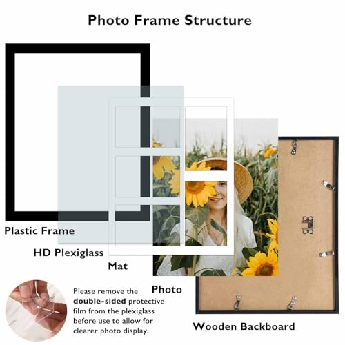 JCJMY 4x6 Collage Picture Frame, Display 5 Pcs 4x6 Photos with Mat or 11x14 Picture without Mat, Five Opening 4x6 Collage Frame for Wall Hanging, Lightweight 4 x 6 Multi Pictures Frame, Black - color: Black