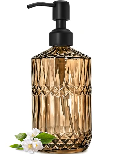 JASAI 18Oz Amber Glass Soap Dispenser with Black Pump for Bathroom. | Beautiful Kitchen Soap Dispenser with Thick Glass, Soap Dispenser Bathroom for Hand soap, Dish Soap, Lotion, Liquid Soap. - color: Amber-black Pump, size: 1Pack