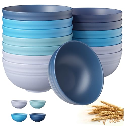 Quatish 14 PCS Cereal Bowls，Plastic bowls,Wheat Straw Soup Bowl,Blue | Unbreakable,Dishwasher & Microwave Safe, Easy-to-Clean,Lightweight,Portable,for Camping Salad Kitchen & Picnics,Snack,Small - color: Blue