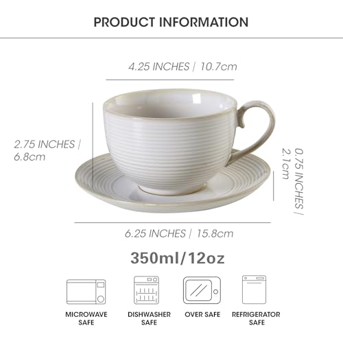 12Oz Coffee Cups with Saucers, Ceramic Espresso Cup Set of 4, Cappuccino Cups Set, Tea Mugs and Saucer, Microwave Dishwasher Safe Drinkware for Home, Cafe, Housewarming Gifts - color: B - 12oz