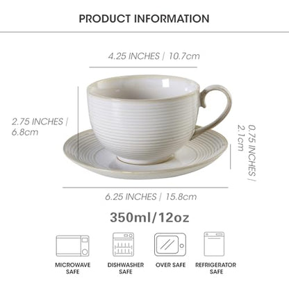 12Oz Coffee Cups with Saucers, Ceramic Espresso Cup Set of 4, Cappuccino Cups Set, Tea Mugs and Saucer, Microwave Dishwasher Safe Drinkware for Home, Cafe, Housewarming Gifts - color: B - 12oz