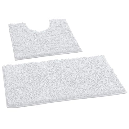 LuxUrux Bathroom Rugs Sets 2 Piece: Quick Dry, Soft Plush Anti-Slip, Super Absorbent. Includes Rectangular (31x20 inches) & U-Shaped Toilet Mat (20x20 inches) | White - color: White, size: 2 Piece Set