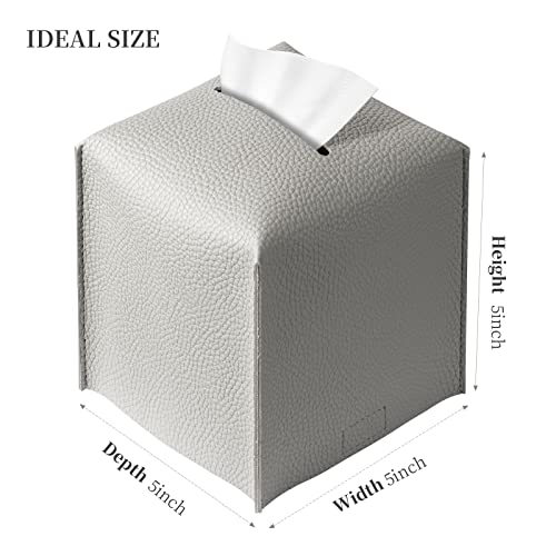 REGELETO Square Tissue Box Cover, Pu Leather Tissue Box Holder with Bottom Belt Modern Stylish Tissue Box Organizer for Bathroom, Bedroom, Hotel, Office Desk 5"X5"X5"-Grey - color: Single Grey