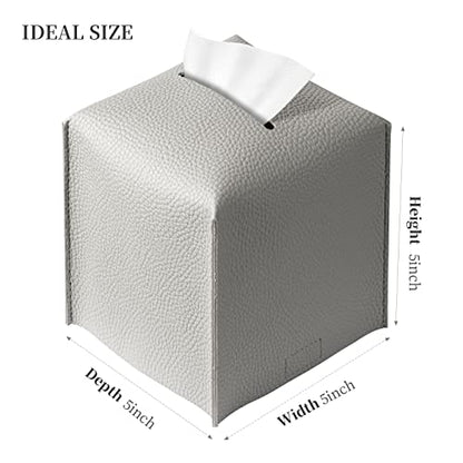 REGELETO Square Tissue Box Cover, Pu Leather Tissue Box Holder with Bottom Belt Modern Stylish Tissue Box Organizer for Bathroom, Bedroom, Hotel, Office Desk 5"X5"X5"-Grey - color: Single Grey