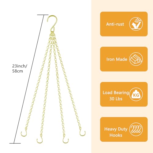 garini 6 Pack, 23 Inch Hanging Baskets Chain, Gold Hanging Chains with Hooks, Replacement Plant Hangers for Planters, Bird Feeders and Lanterns - color: Gold, size: 6P