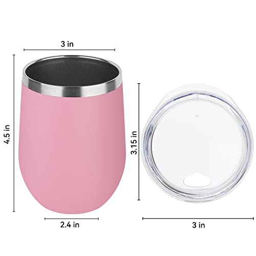 DOMICARE Stainless Steel Wine Tumbler Bulk with Lid, Personalized Insulated Tumblers Set, 12oz Travel Coffee Cups Pack of 1, Pink - color: Pink, size: 1 Count (Pack of 1)