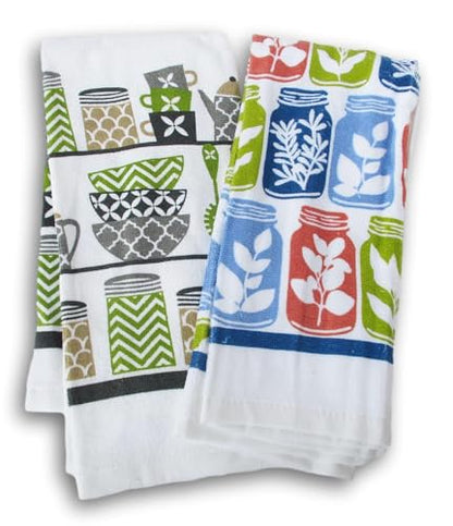 100% Cotton Kitchen Towel Set 2 Pack (Jars and Dishware) - color: Jars and Dishware