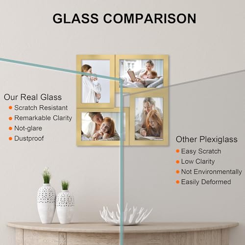 4x6 Picture Frames Collage 1 Pack, 4 Opening Multi Family Photo Collage Frames with Real Glass for Wall Hanging or Tabletop, Gold - color: Gold