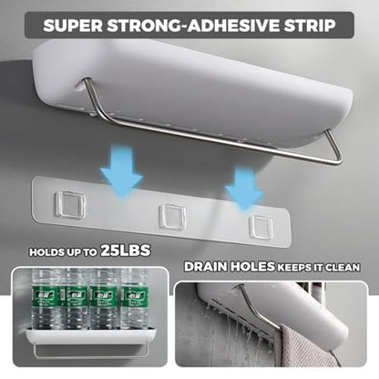 Bathroom Organizer - Wall Mounted Shower Caddy Shelf - with Towel Bar - Extra Strong Self Adhesive - No Drilling - Easy Drainage - Rustproof. (White/Gray) - color: White / Gray