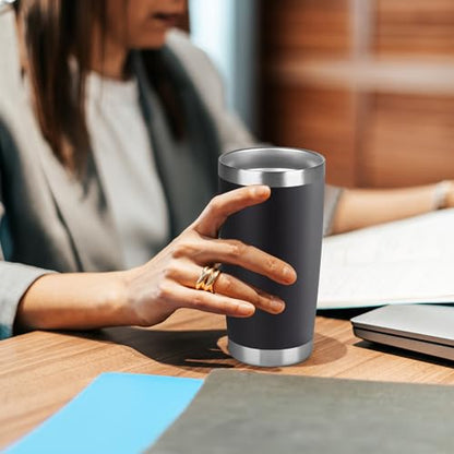 20 oz Tumbler Stainless Steel Tumblers Bulk with Lid Double Wall Insulated Coffee Tumbler Cups for Hot & Cold Drinks Powder Coated Travel Coffee Tumbler Mug Metal (Black, 1 pack) - color: Black, size: 20 Ounces