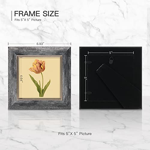 XUANLUO 5x5 Picture Frames Set of 4 Rustic Retro Photo Frame with HD Plastic Cover for Wall Mount and Tabletop Display Family Friends Wedding Gift - color: Grey-4pcs, size: 5 x 5 inch