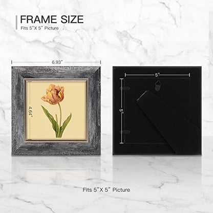 XUANLUO 5x5 Picture Frames Set of 4 Rustic Retro Photo Frame with HD Plastic Cover for Wall Mount and Tabletop Display Family Friends Wedding Gift - color: Grey-4pcs, size: 5 x 5 inch