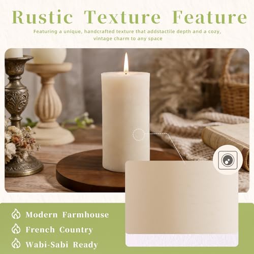 White Rustic Pillar Candles,Non-Toxic Soy Wax Candle, 2.8x6 Inch, 4 Pack | 360H long clean burning, natural, unscented smokeless, dripless farmhouse candle for home, wedding, dinner table, emergency - color: White, size: 2.8x6 inch