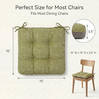 Chair Cushions for Dining Chairs Set of 4,Upgraded Silicone Non-Slip Bottom | Kitchen Chair Cushions with Ties, Premium Shredded Memory Foam Chair Pads,15.5" x 15.5" x 3.5"Green - color: Green