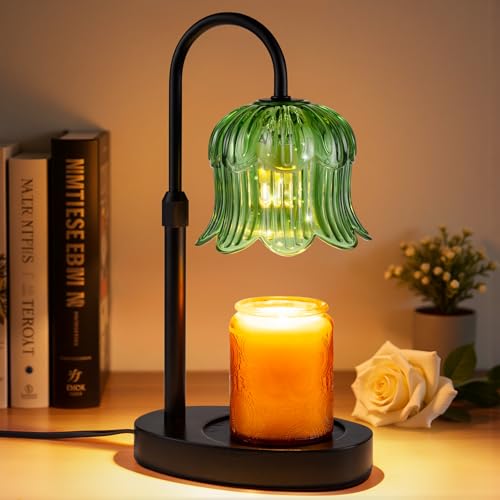 Candle Warmer Lamp Adjustable Timer Electric－Green Flower-Shaped Wax lamp - color: Green