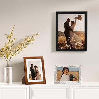 Vittanly 12 Pack Gallery Wall Frame Set, Picture Frames for Wall & Table | Gallery Wall Frame Set: 4pcs 8x10, 4pcs 5x7 & 4pcs 4x6 Photos, made of Engineered Wood, Black, Walnut Brown, Distressed White - color: Black & Walnut Brown & Distressed White