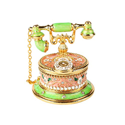 QIFU Hand Painted Green Pink Telephone Figurine Trinket Box Hinged Unique Gift for Family - color: T2 Green-Pink