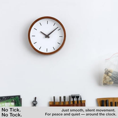 Driini Modern Mid Century Wood Analog Wall Clock (9") - Battery Operated with Silent Sweep Movement - Small Decorative Wooden Clocks for Bedrooms, Bathroom, Kitchen, Living Room, or Office… - size: 9"