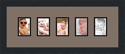 ArtToFrames Collage Photo Frame Double Mat with 5-2.5x3.5 Openings with Satin Black Frame and Pewter mat. - color: Pewter, size: 2.5x3.5