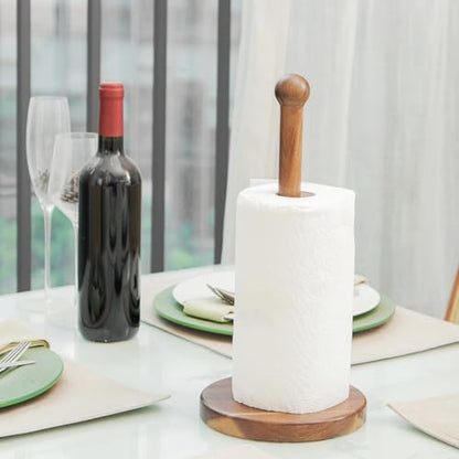 14" Acacia Wooden Paper Towel Holder, Wooden Paper Towel Roll Stand 6.7" Large Heavy Base Organizer Standing, Rustic Farmhouse Paper Towel Holder Stand, Paper Towel Roll Holders Free Standing SGL - color: Single Stick