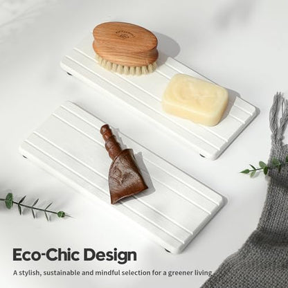2PCS Diatomite Quick Stone Drying Tray Mat for Bathroom & Kitchen Counter, Instant Dry Water Absorbent Drink Bar Coaster,Vanity Sink Caddy Organizer,Dish Soap Sponge Holder, White,9"x3.5" - color: 2pack-9"x 3.5" - White