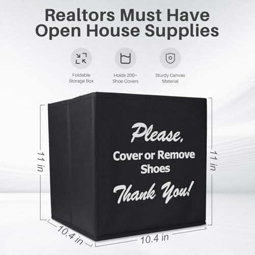 Opret Large Shoe Cover Box Black, Real Estate Agent Supplies, Disposable Shoe Cover Dispenser Box for Open House, Foldable Storage Bin - color: Black