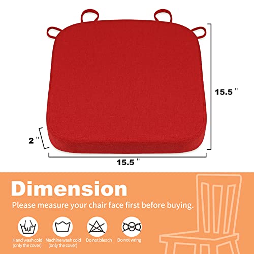 SINOSSO Memory Foam Chair Cushion for Folding Chair 1 Pcs, Thickened 2" Square Kitchen Chair Pad with Ties, Indoor Non-Slip Dining Chair Seat Cushion (1 Piece, Red) - color: Bright Red