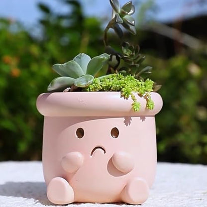 Cute Face Planter Pot, Small Resin Head Planters for Indoor Plants, Funny Smiling Face Flower Pot Succulent Planter with Drainage Hole, Gift IdeaI for Birthday Christmas (Pink) - color: Pink