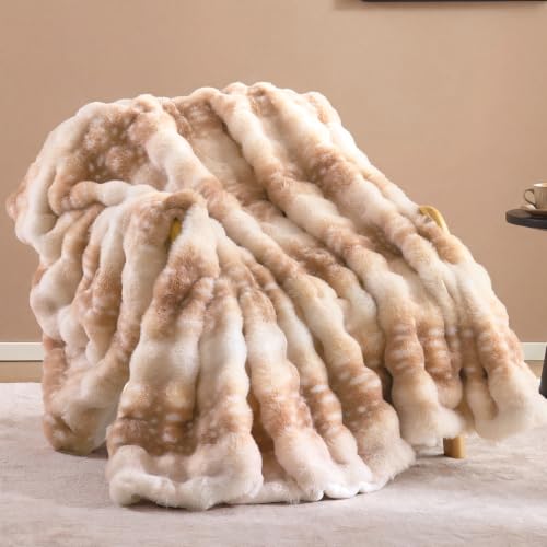 Faux Rabbit Fur Throw for Couch - Deer Brown Bubble Blanket 60"x80" | Fluffy Plush Fuzzy Fawn Throw for Sofa & Bed, Super Soft Cozy Comfrt Blanket,Luxury Aesthetic Deer Print Decor Gift for Women - color: Deer Brown, size: Twin(60" x 80")
