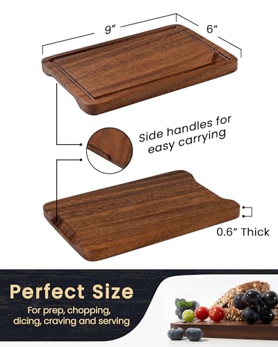 Mini 9x6" Walnut Wood Cutting Board with Juice Groove for Kitchen Countertop, USA-Sourced Thick American Black-Walnut Wooden Chopping Board Charcuterie Board Butcher Block for Meat Vegetables - size: 9x6