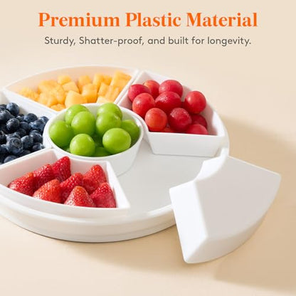 Lifewit Rotating Chips and Dip Serving Dish, Plastic Divided Serving Tray | 5 Section Veggie Tray for Party, Food Serving Platter for Entertaining, Lazy Susan Organizer for Fruit, Snack, Taco, Cheese