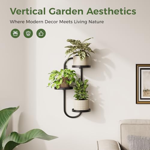 Laposso 3 Tier Wall Planter Metal Plant Hanger Indoor Black | Wall Plant Holder, Multiple Plants, For Patio Corner Garden Living Room Balcony, Flower Stands
