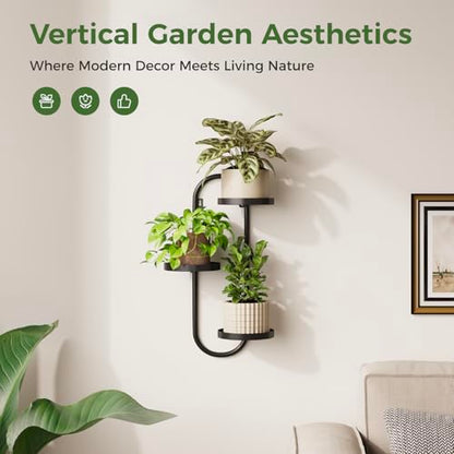 Laposso 3 Tier Wall Planter Metal Plant Hanger Indoor Black | Wall Plant Holder, Multiple Plants, For Patio Corner Garden Living Room Balcony, Flower Stands