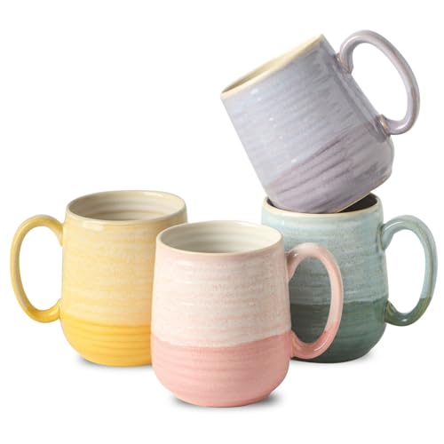 HASENSE Coffee Mugs Set of 4, 15 oz Large Ceramic Cups with Handle for Women Men, Milk, Soup, Tea Cup Set for Latte,Cappuccino, Microwave & Dishwasher Safe for Home Office（Colorful） - color: Multicolor, size: Set of 4